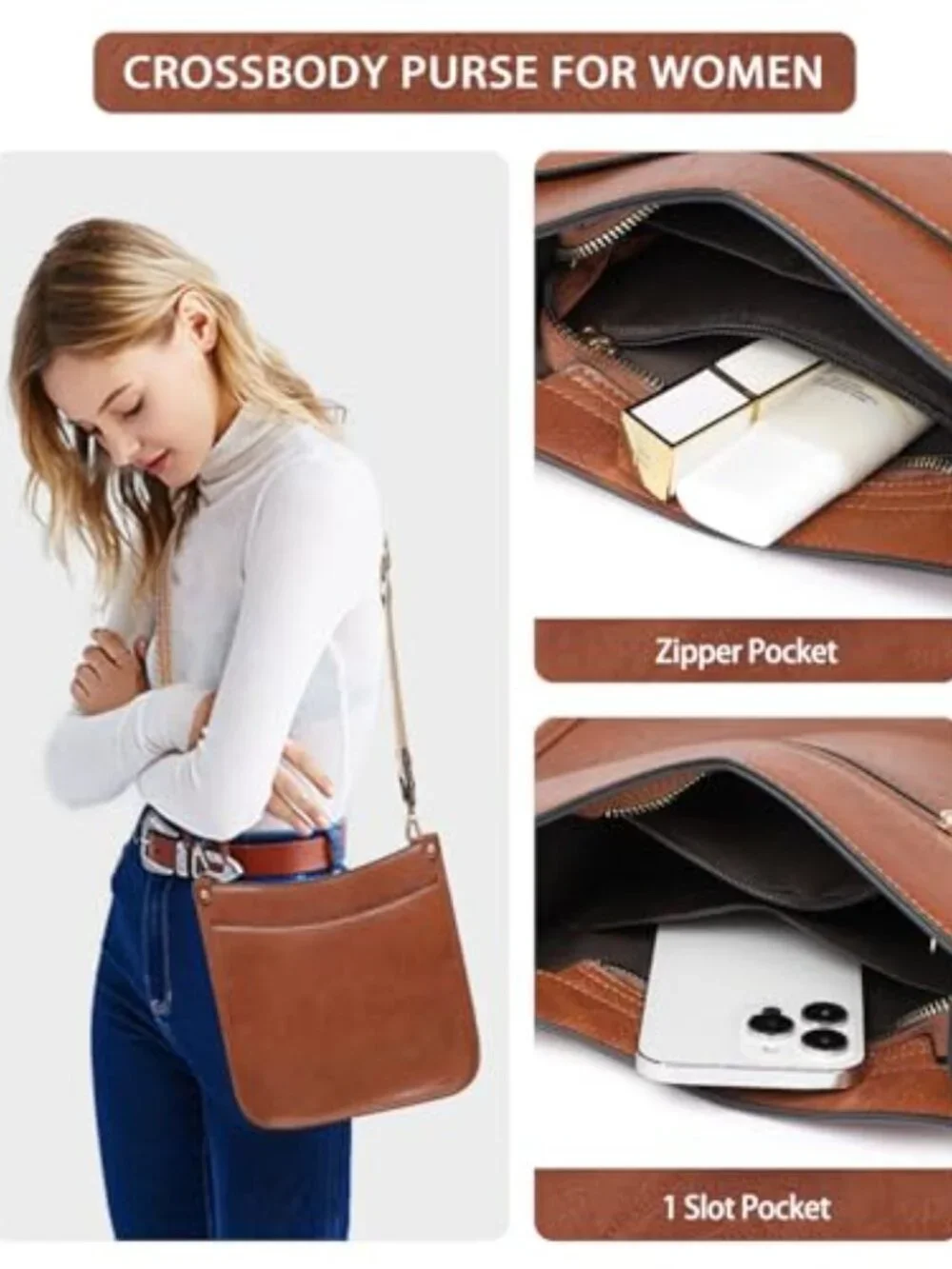 3pc Crossbody Bag Set Large Faux Leather Purse Shoulder Tote Wallet Set